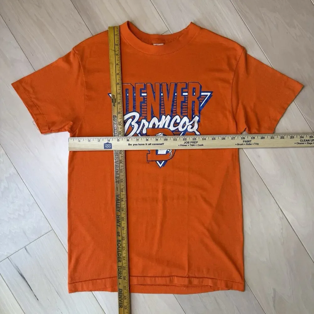 Vintage Denver Broncos Shirt Medium Orange 80s Made in USA NFL Football Elway - Picture 2 of 8